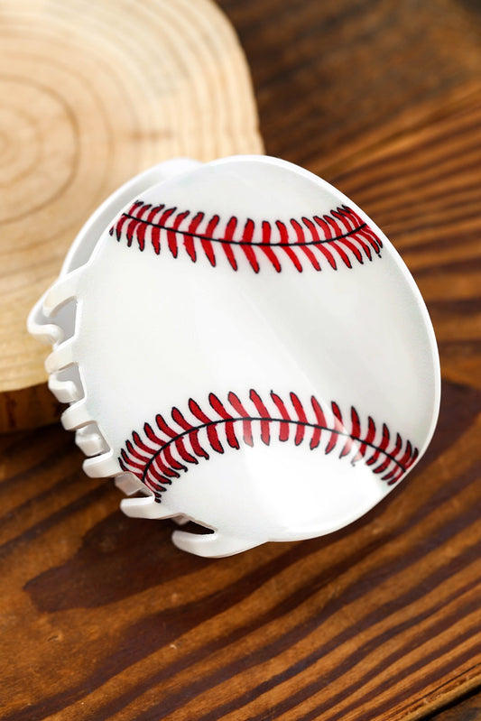 White Baseball Pattern Large Hair Claw Clip