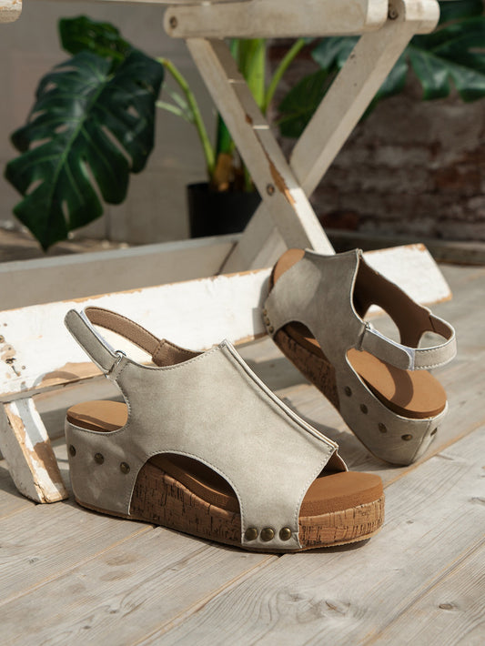 Vintage Leather Stitching Studded Wedge Sandals