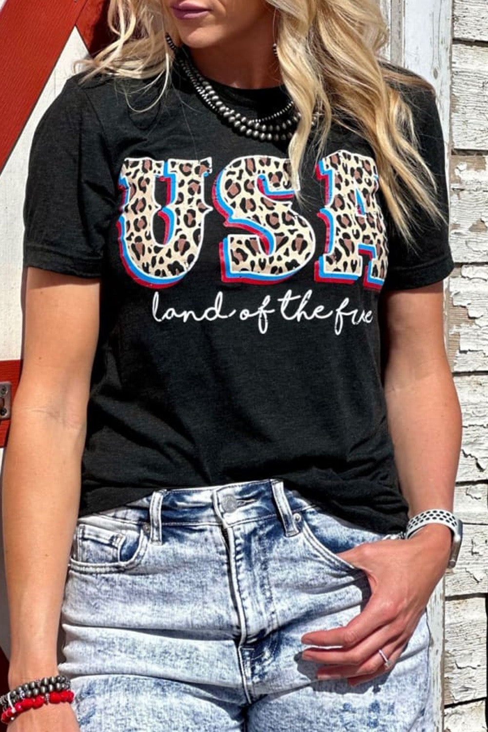 Black Leopard USA Landof the Free Graphic T Shirt