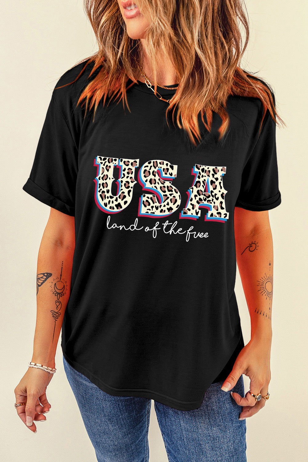 Black Leopard USA Landof the Free Graphic T Shirt