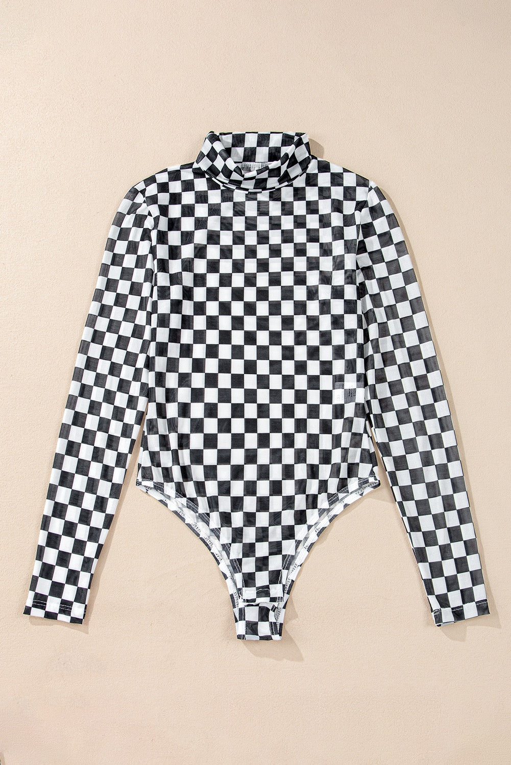 Black checkered printed long sleeve high neck body suit