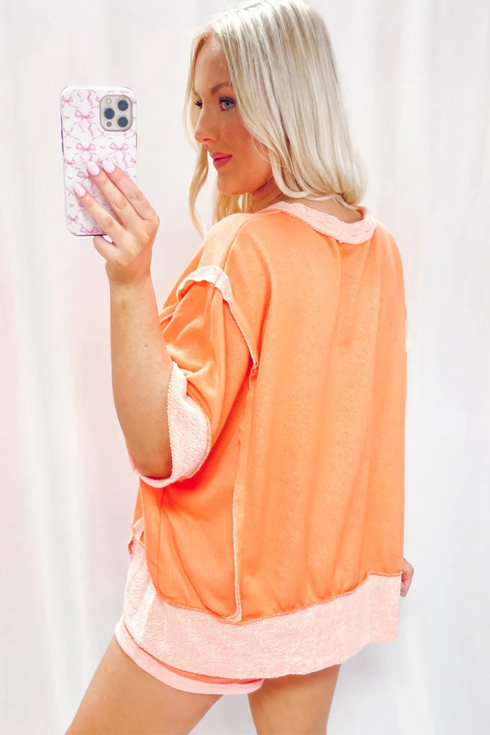 Grapefruit Orange Colorblock half sleeve top and short set