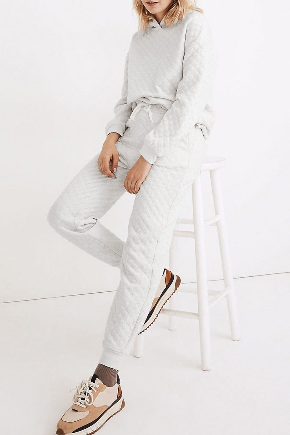 White quilted Hoodie and Sweatpants Two piece set