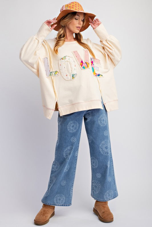 Cream Love Patch Sweatshirt