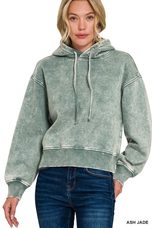 Ash jade acid wash fleece hoodie