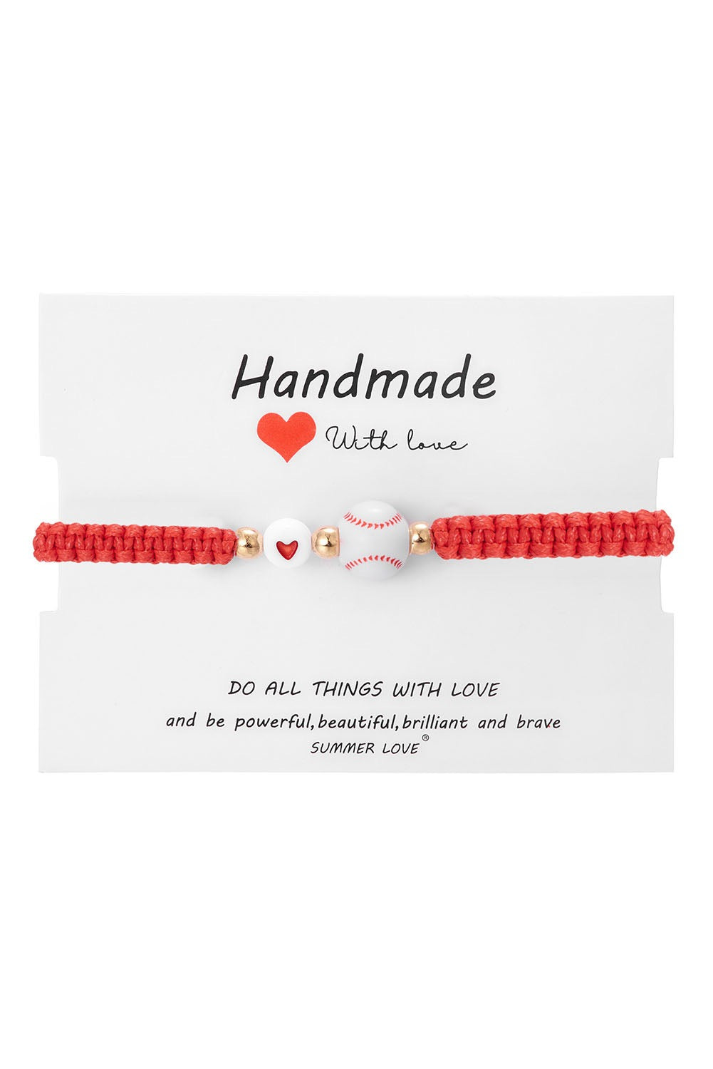 White baseball Lover Fiery Red Rope Bracelet