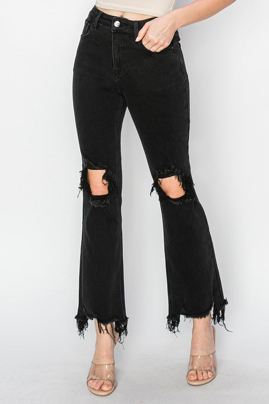 Black High Rise Crop Straight Jeans