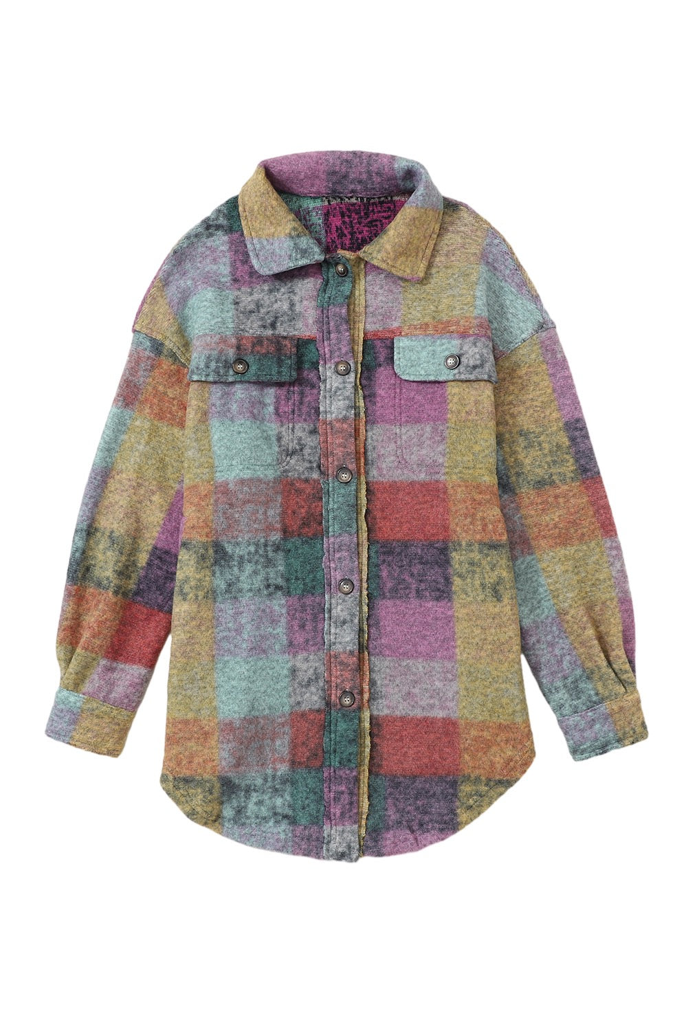 Multicolor Brushed Plaid Pocketed Oversized Shacket