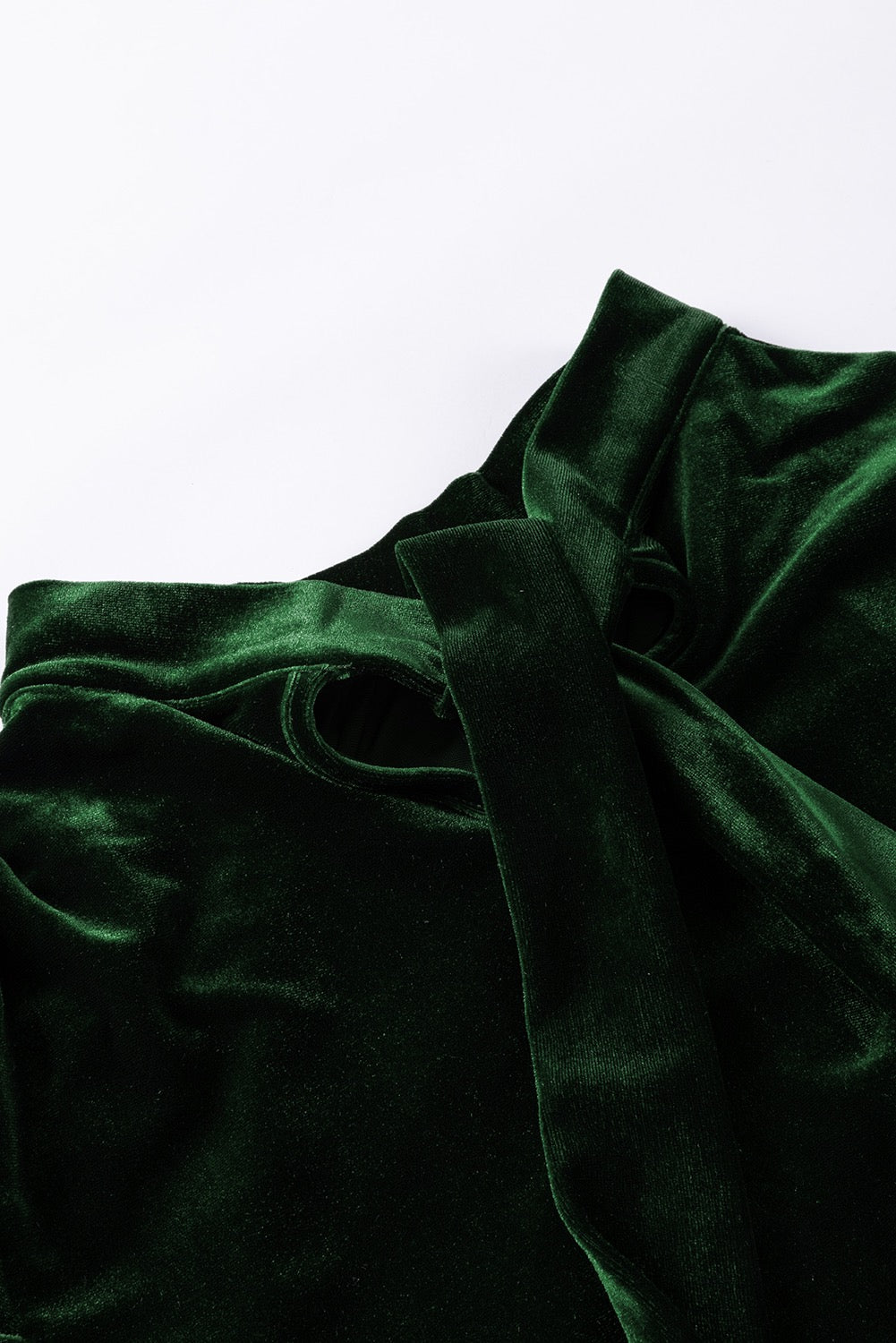 Blackish green mock neck puff sleeve velvet blouse