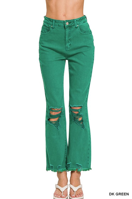 Dark green high waist distressed pants