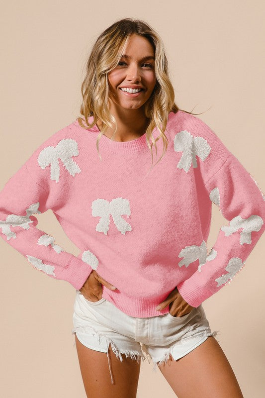 Pink/Ivory Ribbon Bow Pattern sweater