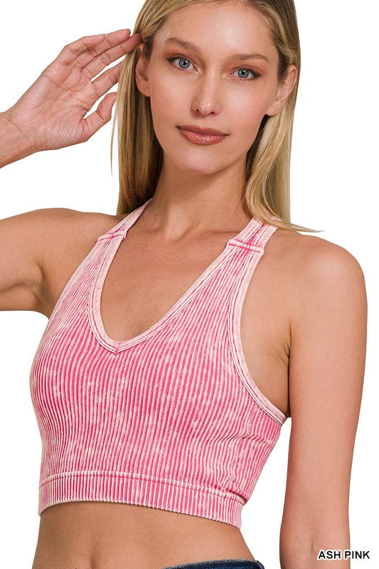 Stone Washed Ribbed Racer back Tank Top