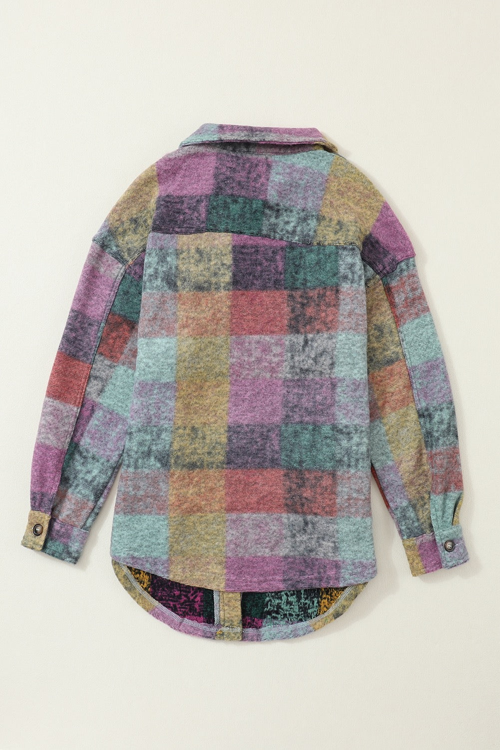 Multicolor Brushed Plaid Pocketed Oversized Shacket