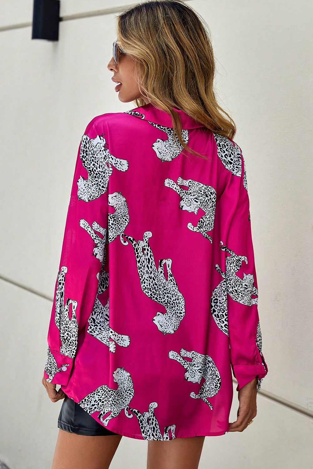 Rose Lively Leopard Print Button Front Shirt