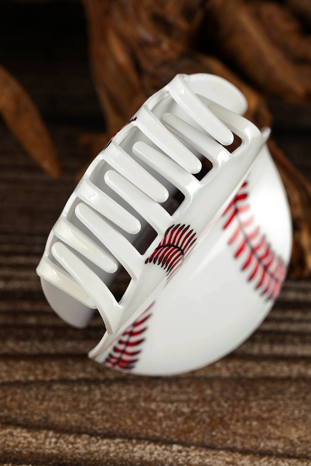 White Baseball Pattern Large Hair Claw Clip