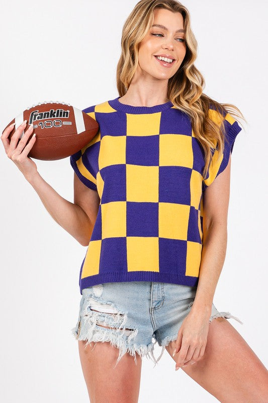 Game day checker sweater Vest top