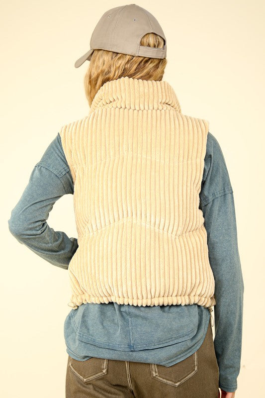 Cream Zig Zag Corduroy puffer vest