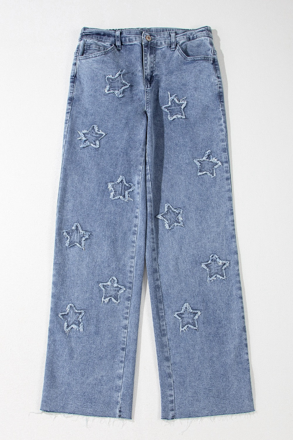 Dusk blue foiled star patchwork straight leg loose jeans