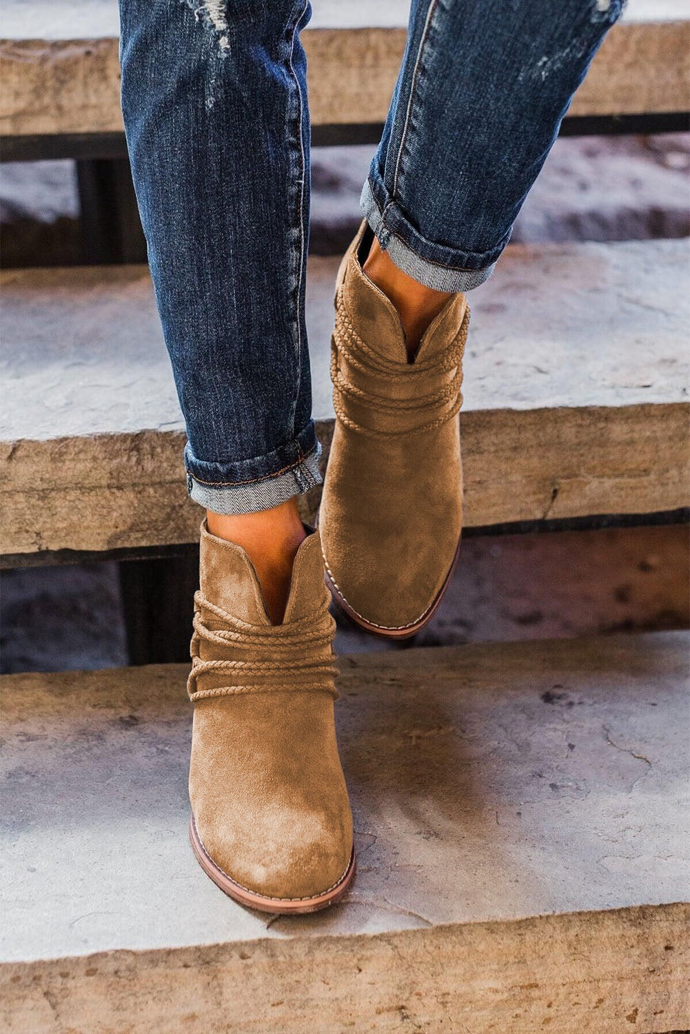 Brown Criss Cross Slip-On Point Toe Heeled Boots