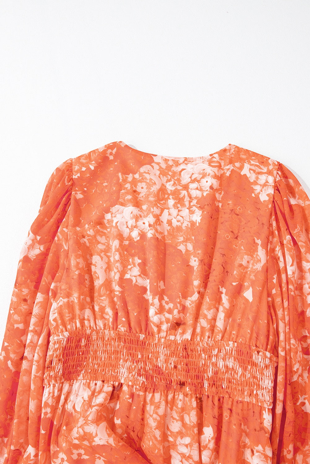 Orange Boho floral bishop sleeve v neck tiered maxi dress