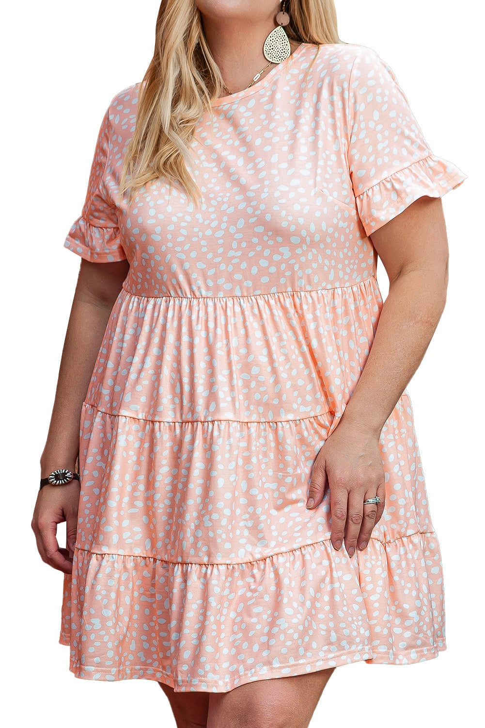 Pink Cheetah Print Tiered Ruffled Plus Size Dress