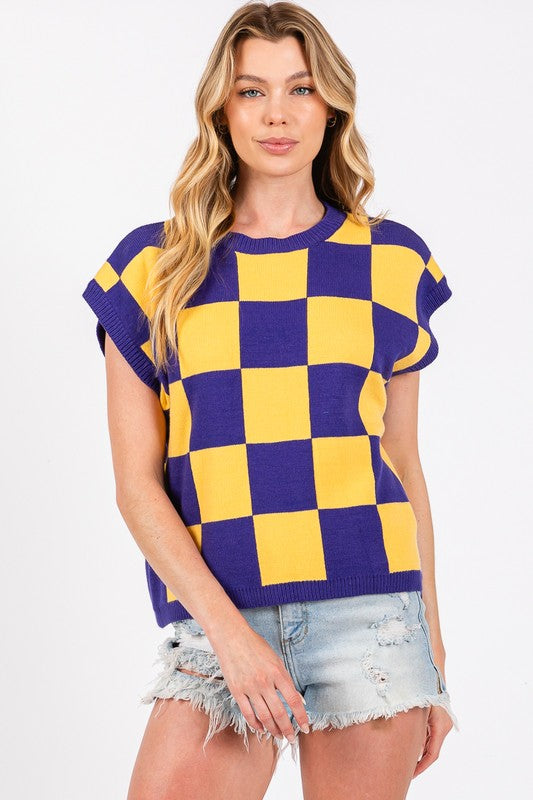 Game day checker sweater Vest top