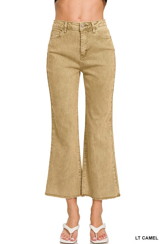 Lt Camel Acid washed High Waist Frayed Hem Bootcut