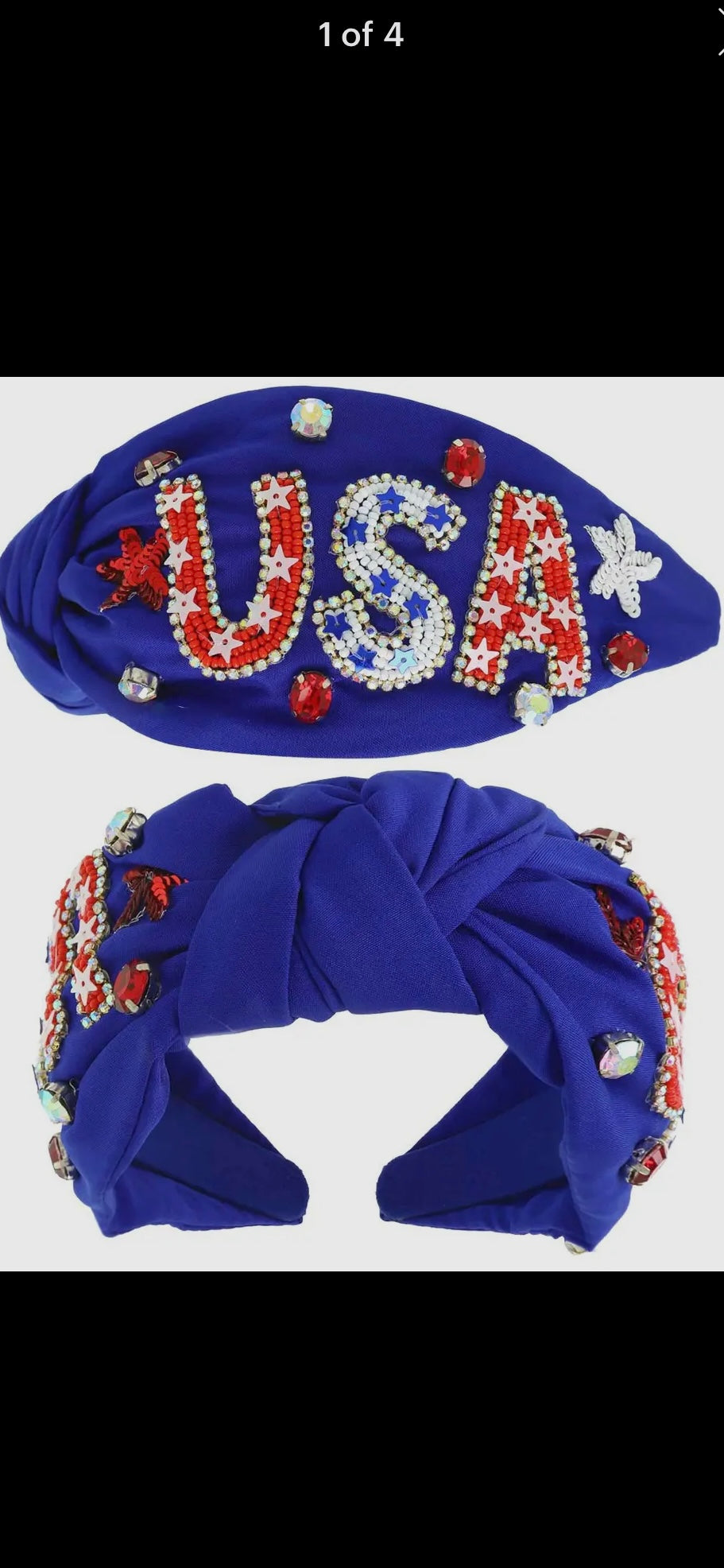 USA Patriotic Lettering Jeweled beaded headband