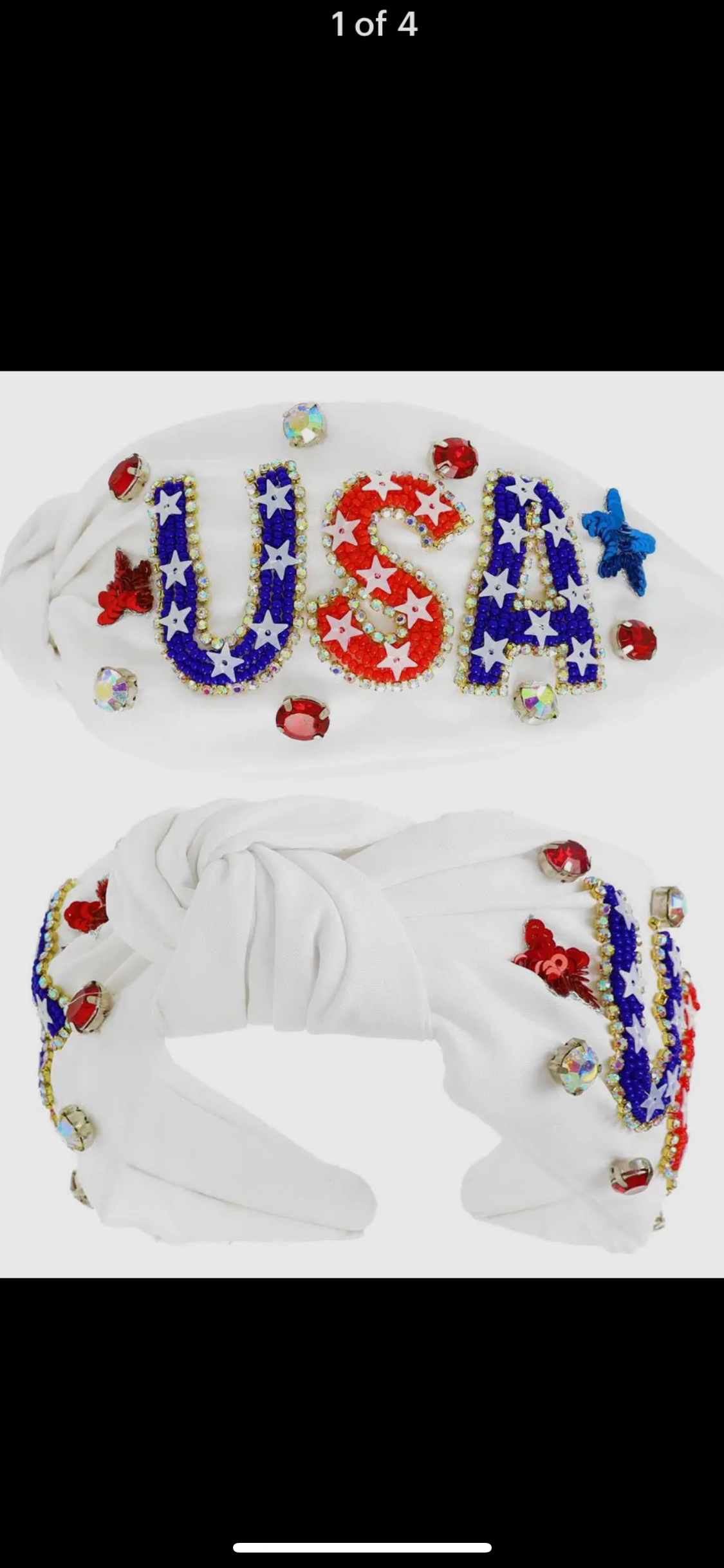 USA Patriotic Lettering Jeweled beaded headband