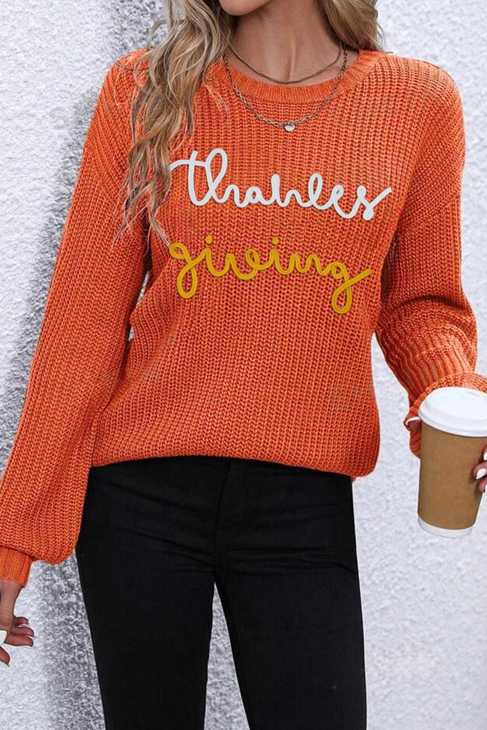 Gold flame Thanks Giving letter graphic sweater