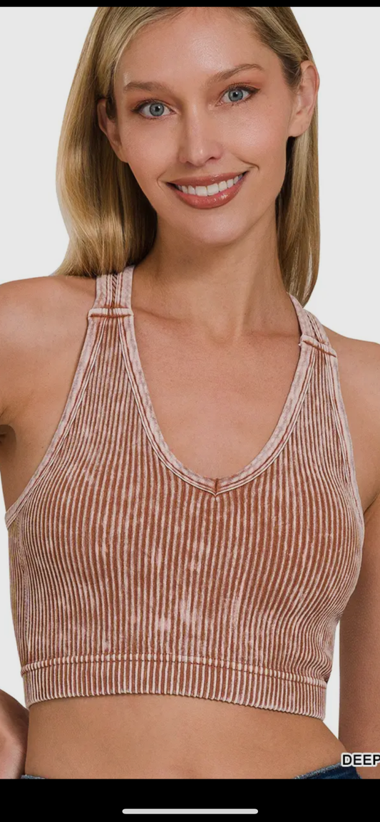 Stone Washed Ribbed Racer back Tank Top