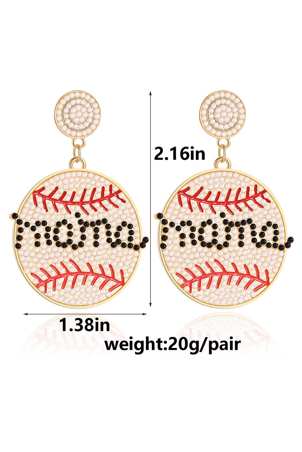 White Crystal mama beaded baseball shape earrings