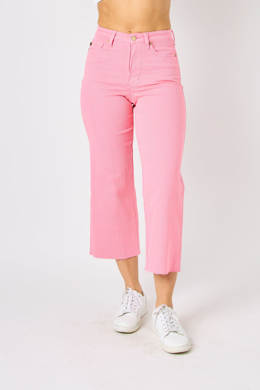 PLUS Judy Blue Tummy Control Cropped Wide Leg Jeans