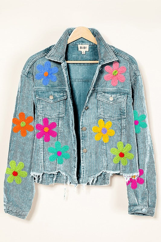 Flower Crochet Patches Vintage Denim Jacket