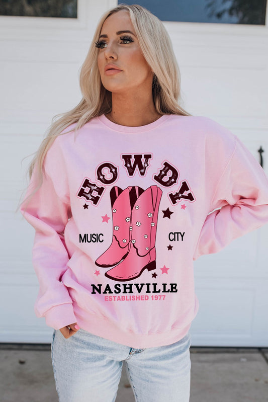 Pink HOWDY NASHVILLE Vintage Western Graphic Sweatshirt