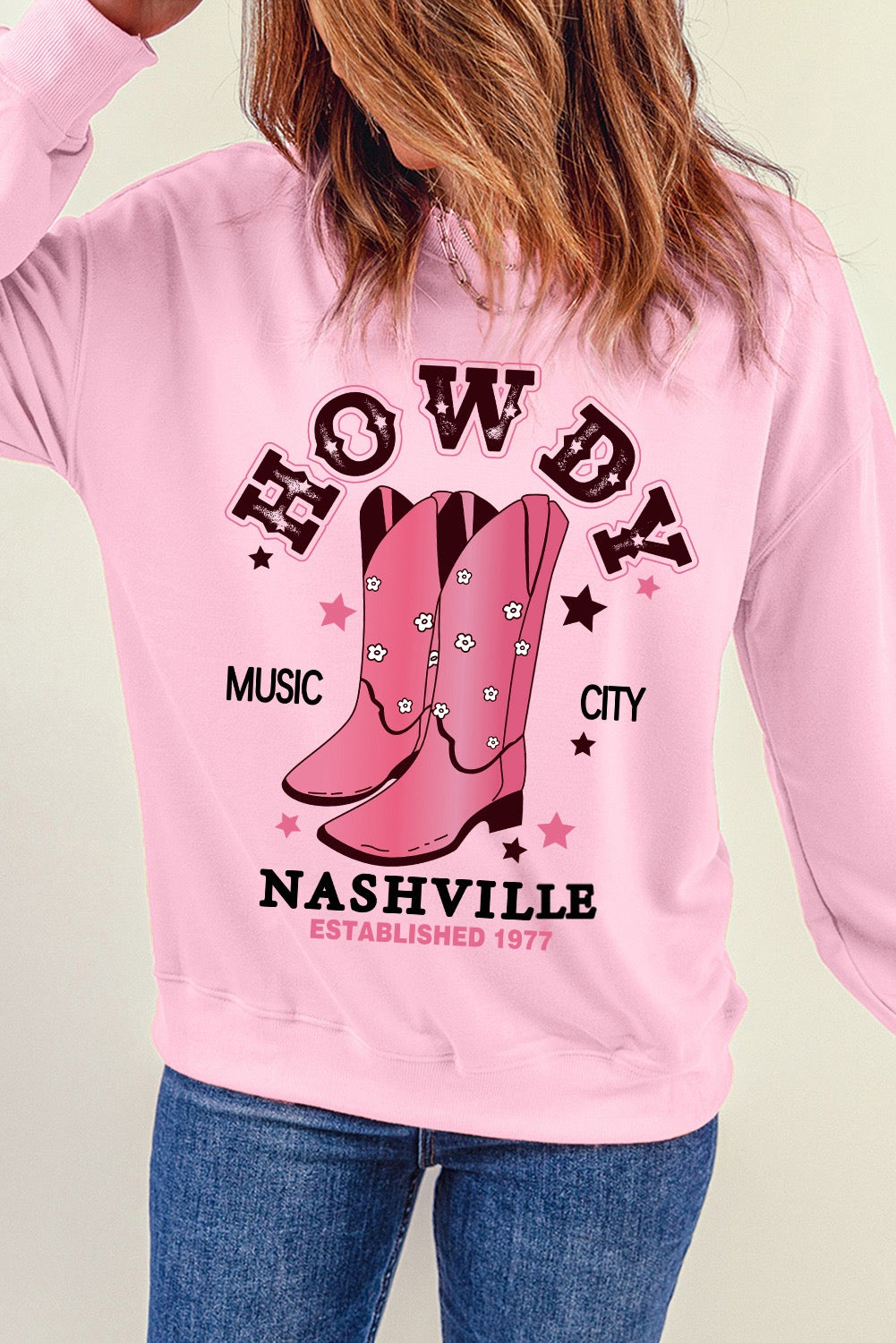 Pink HOWDY NASHVILLE Vintage Western Graphic Sweatshirt