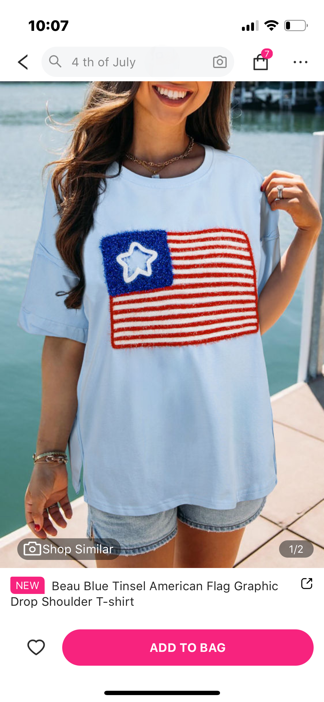 Beau Blue Tinsel American Flag Graphic T Shirt