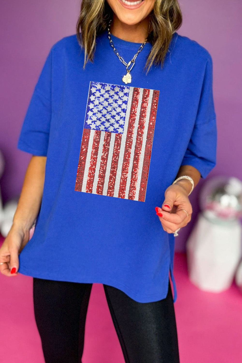 Dark Blue American Flag Graphic T Shirt