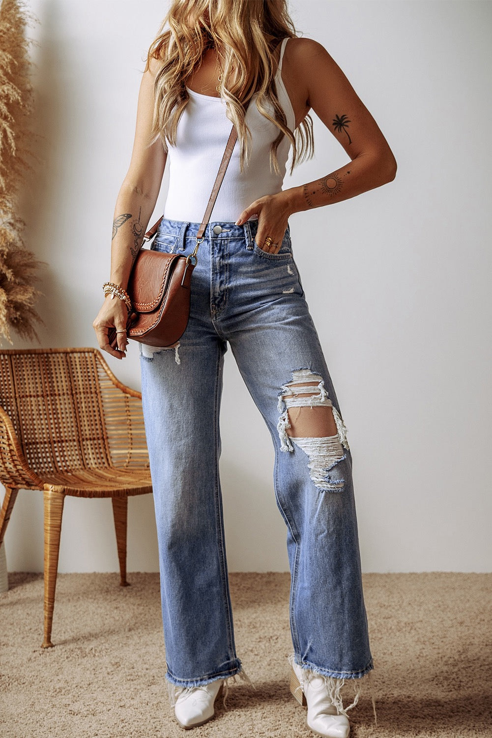 Ashleigh blue Distressed RAw hem Straight Leg high waist Jeans