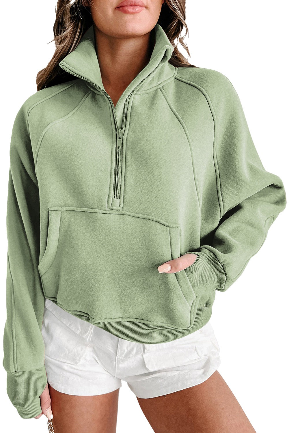 Smoke green fleece Lined Zip up