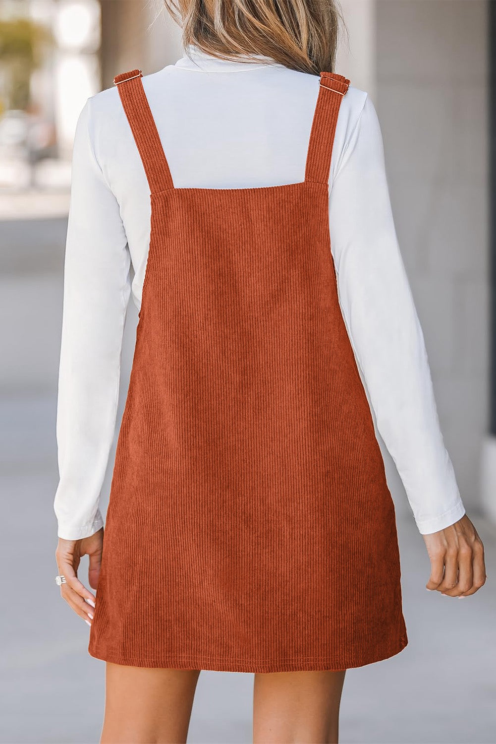 Cinnamon solid front pockets sleeveless overall Dress