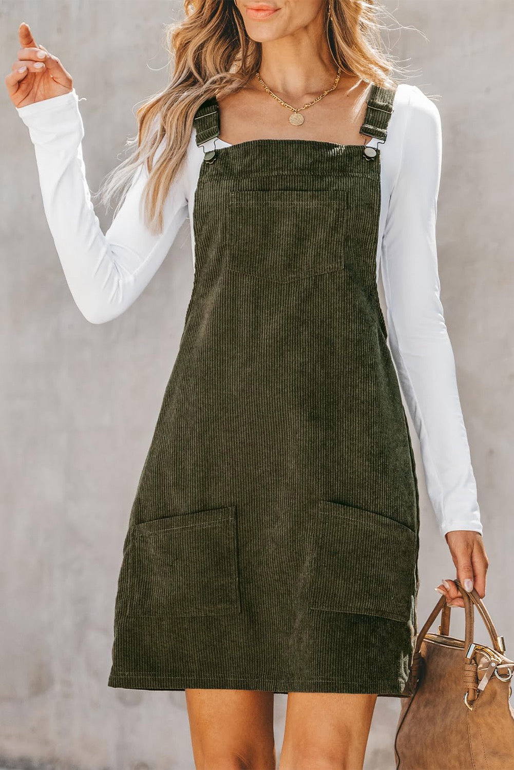 Vineyard Green pocket solid front pocket overall dress