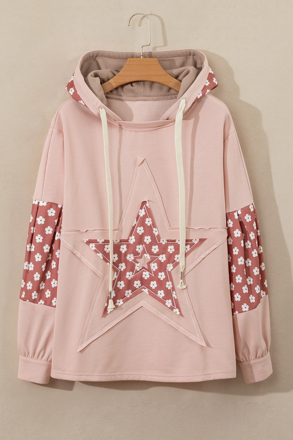 Delicacy Floral Patchwork Star Pattern Drawstrint Hoodie