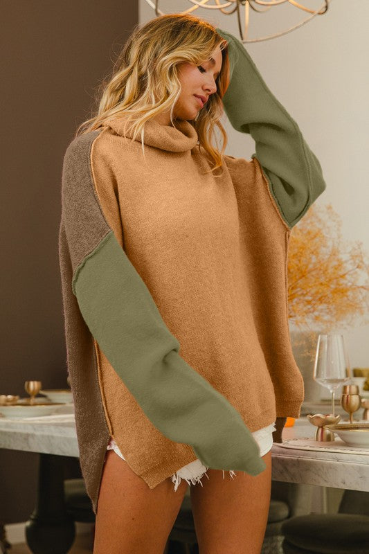 Turtle Neck color block sweater