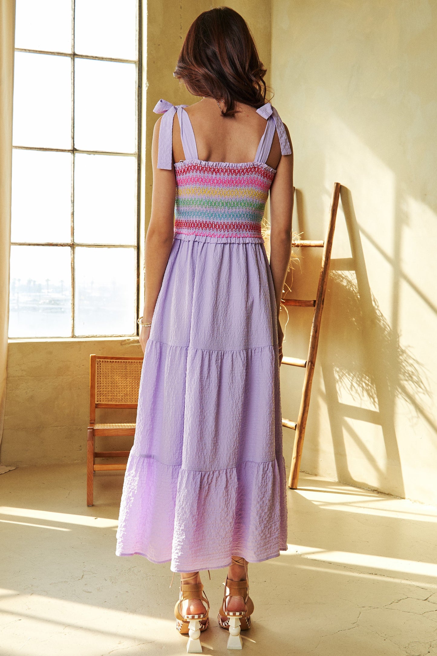 Multi color smocked maxi dress