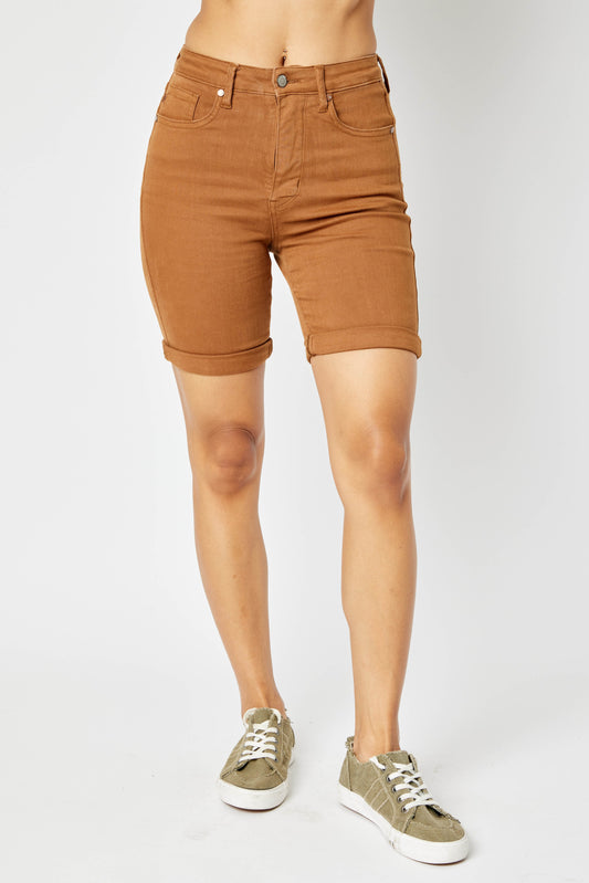 Judy Blue High waist garment tummy control Bermuda brown shorts