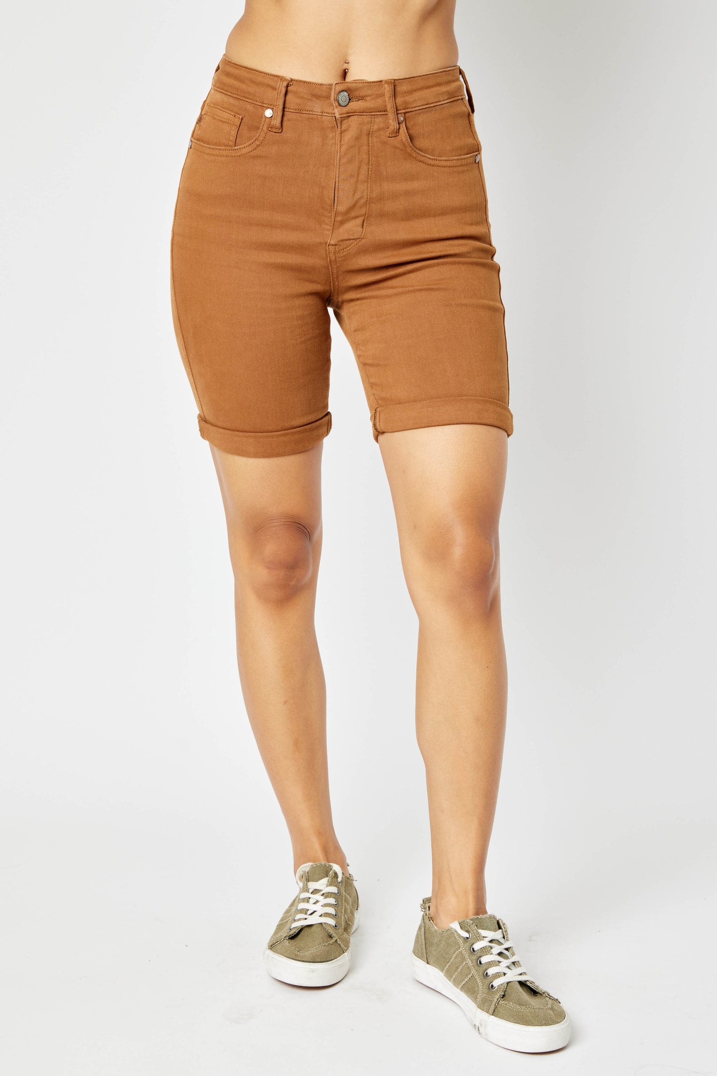 Judy Blue High waist garment tummy control Bermuda brown shorts