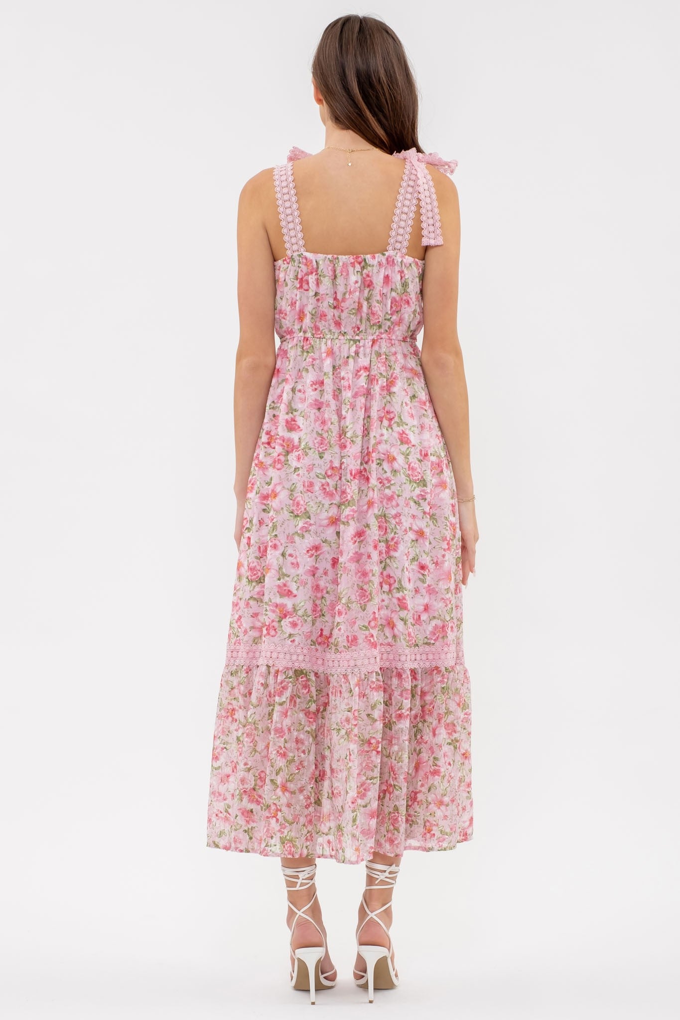 Floral Print Ribbon Tie Midi Dress